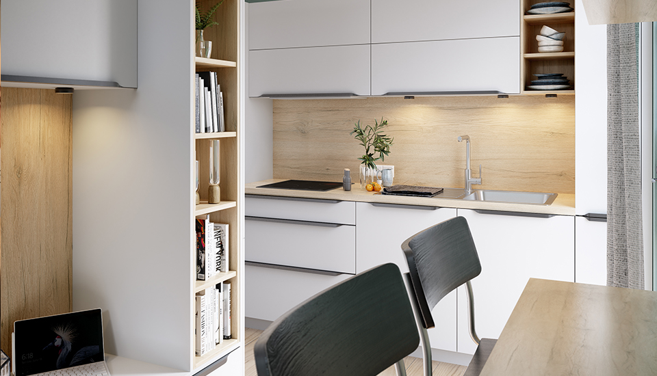 Sélectionnez un emplacement pour votre cuisine qui soit aisément accessible et qui n'entrave pas la circulation vers les autres secteurs de votre studio